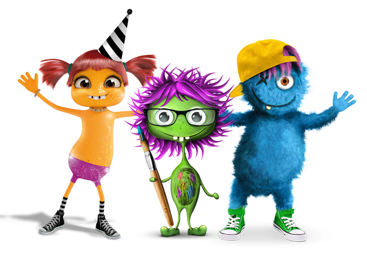 Maskottchen Happy, Lola und Ida vom Planet Lollipop