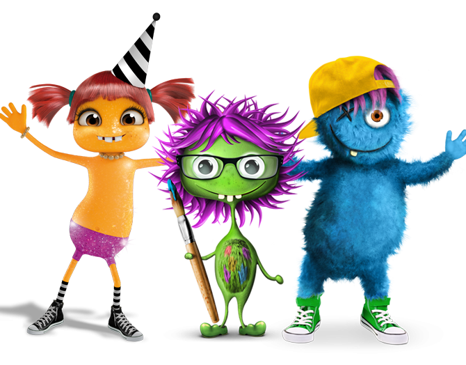 Maskottchen Happy, Lola und Ida vom Planet Lollipop