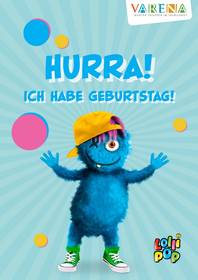 blue Invitation card with Happy and the words 