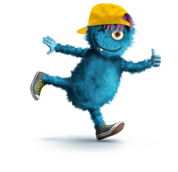 Blaues Monster, mit gelber Kappe.